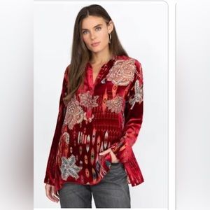 Johnny Was Silk and Velvet like Blouse With long sleeves. NWT M